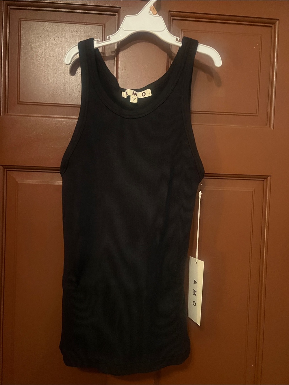 AMO Long Ribbed Cotton Tank Top in vintage black